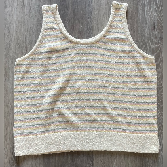 Loft Sweater Tank Top Women’s XL Scoop Neck Stripes White Cotton Blend Pullover - Picture 1 of 6